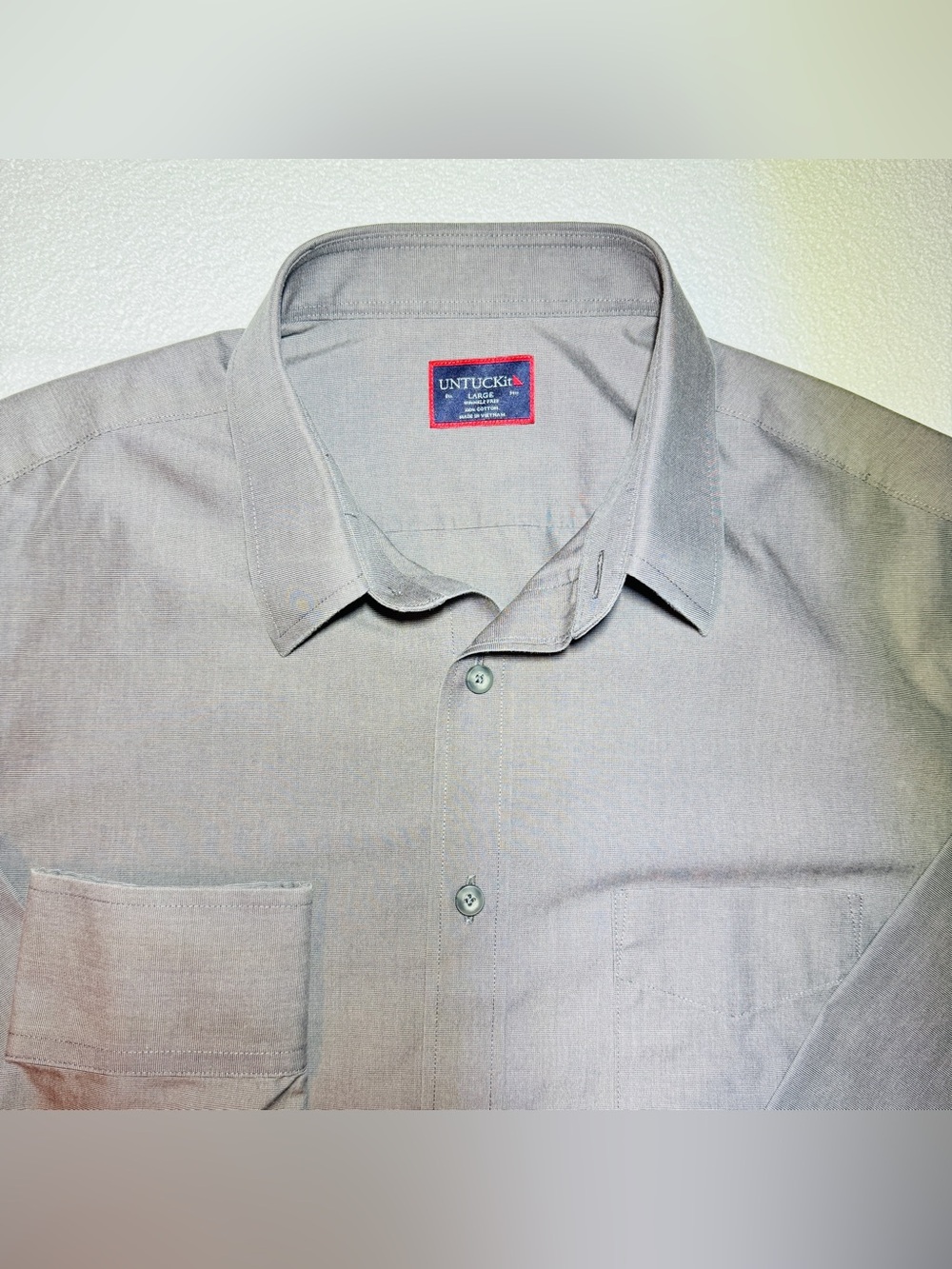 UNTUCKit Men's Light Grey Long-Sleeve Button Shirt Wrinkle Free 100% Cotton L